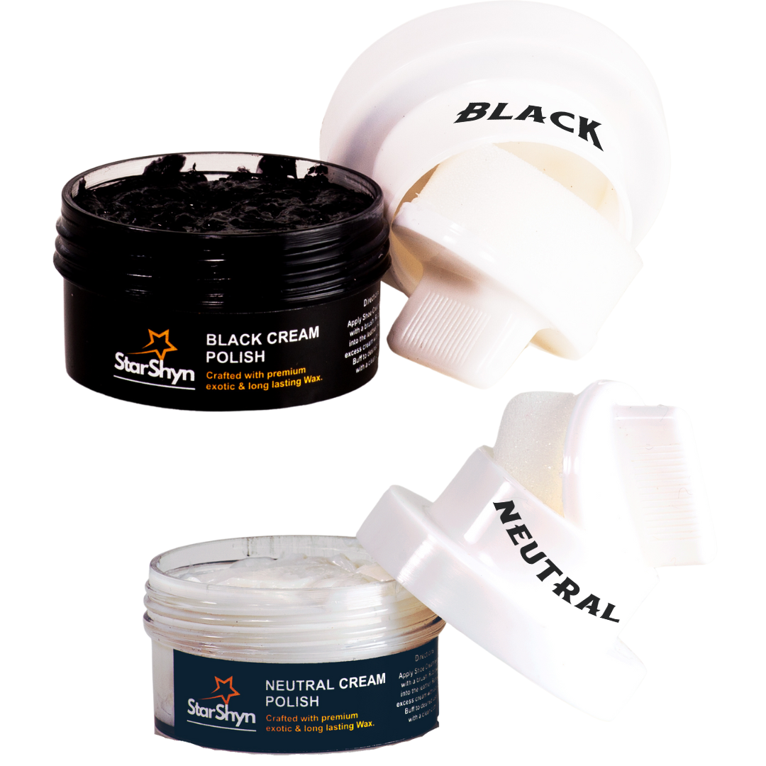 StarShyn Shoe Cream Polish Combo with applicator - Black and Neutral