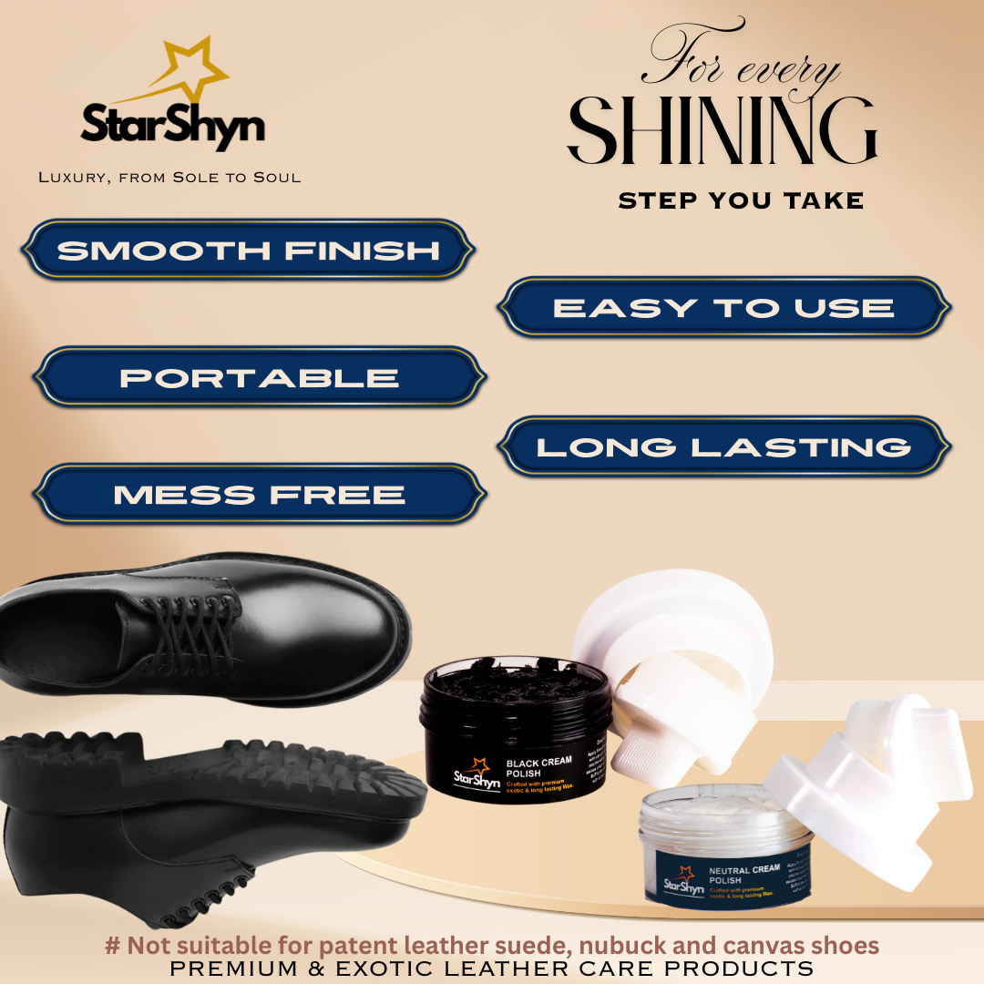 StarShyn Shoe Cream Polish Combo with applicator - Black and Neutral