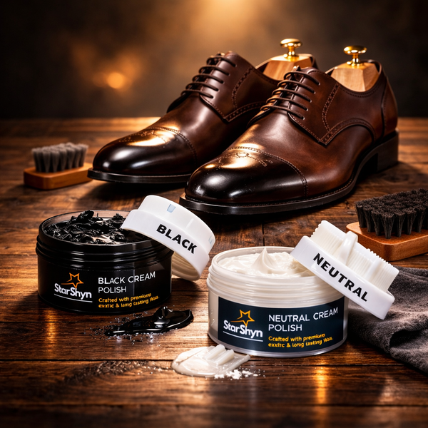 StarShyn Shoe Cream Polish Combo with applicator - Black and Neutral